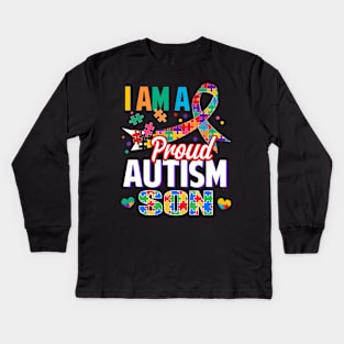 I Am A Proud Autism Son Autism Awareness Ribbon Kids Long Sleeve T-Shirt